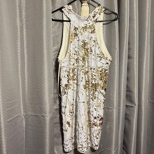 White/gold sequin dress